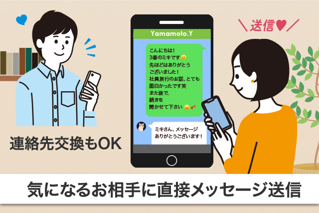 メッセージ交換タイム 連作先交換もOK 送信 気になるお相手に直接メッセージ送信